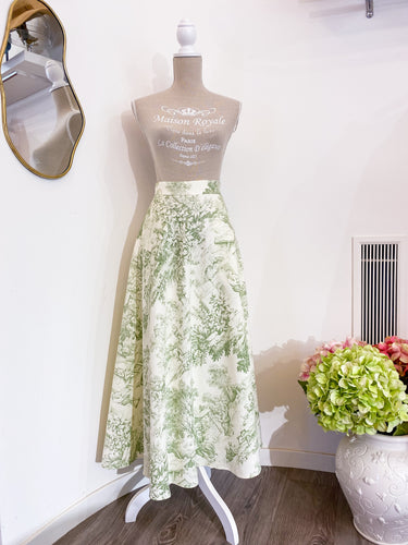 Gonna sartoriale - Toile de Jouy verde - Taglia 46